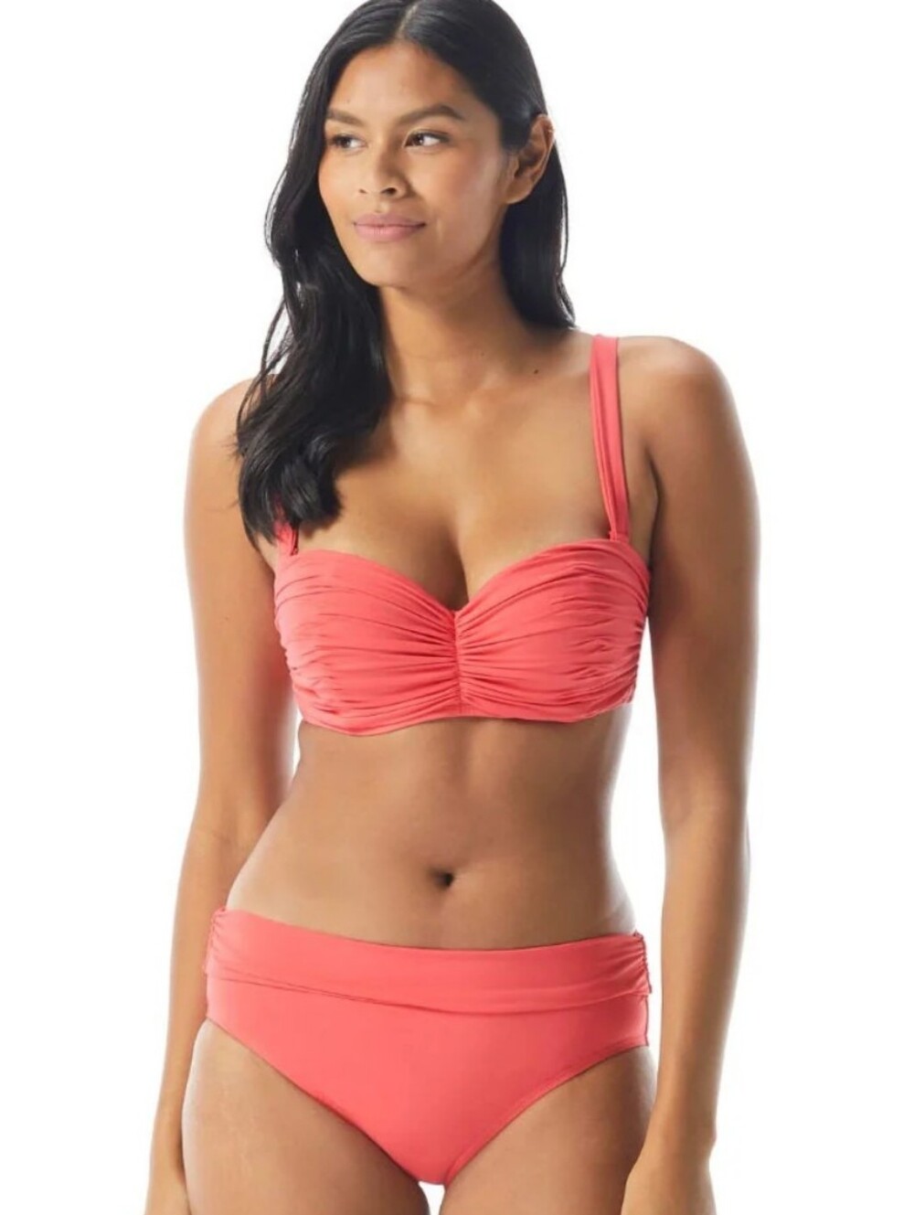 COCO REEF Charisma Underwire Pleated Bandeau Bikini Top Papaya 32-34D